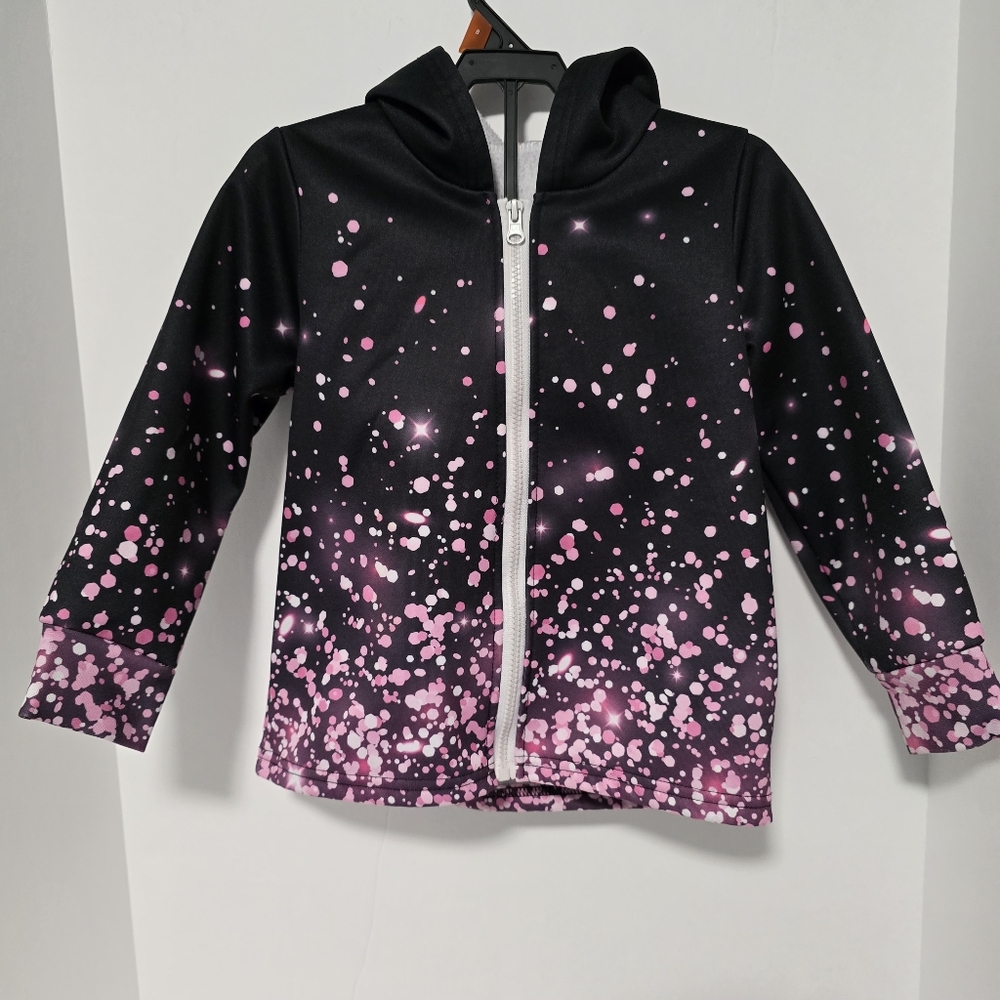 Emma And Elsa Girls' 5/6Y Pink Black Front Zip-Up Hoodie Jacket.